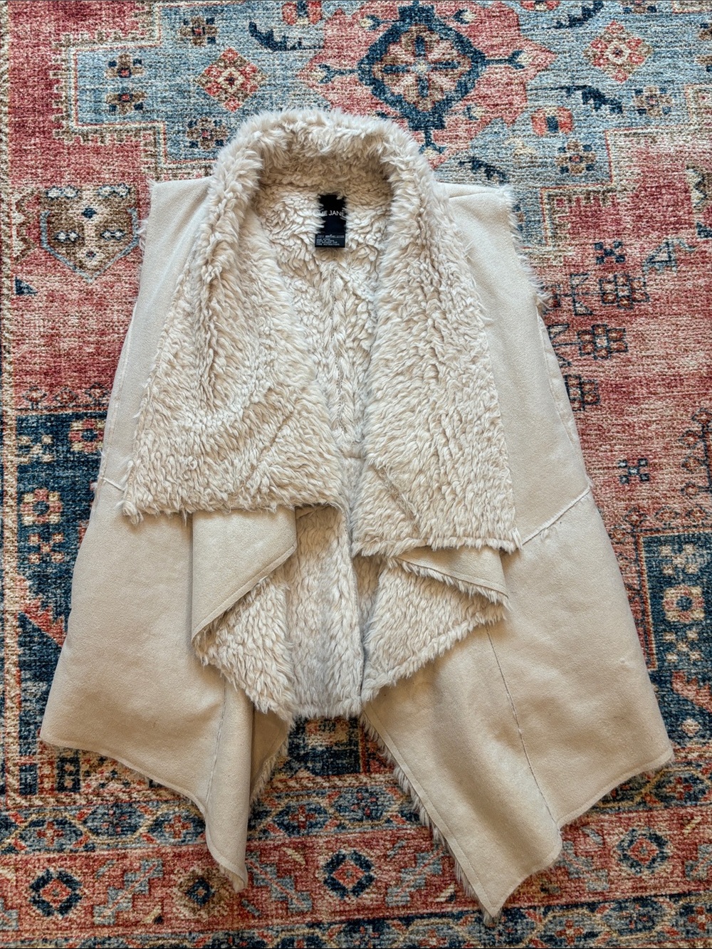belk Cream Faux-Shearling Open-Front Draped Vest